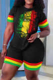 Casual Print Basic O Neck Short Sleeve Two Pieces
