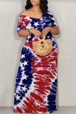 Casual Mixed Printing Letter American Flag Flowers Off the Shoulder Printed Dresses