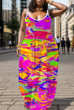 Sexy Casual Print Backless Spaghetti Strap Long Dresses