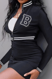 Sexy Letter Patchwork Zipper Zipper Collar Wrapped Skirt Dresses