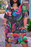 Casual Print Basic V Neck Short Sleeve Short Sleeve Dress