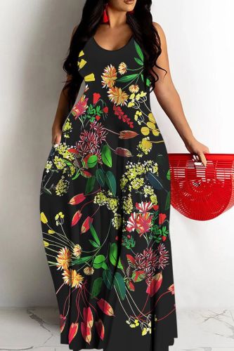 Sexy Casual Print Backless Spaghetti Strap Long Dresses