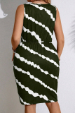 Elegant Striped Bandage Patchwork U Neck Straight Plus Size Dresses