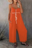 Sexy Casual Print Backless Spaghetti Strap Regular Jumpsuits