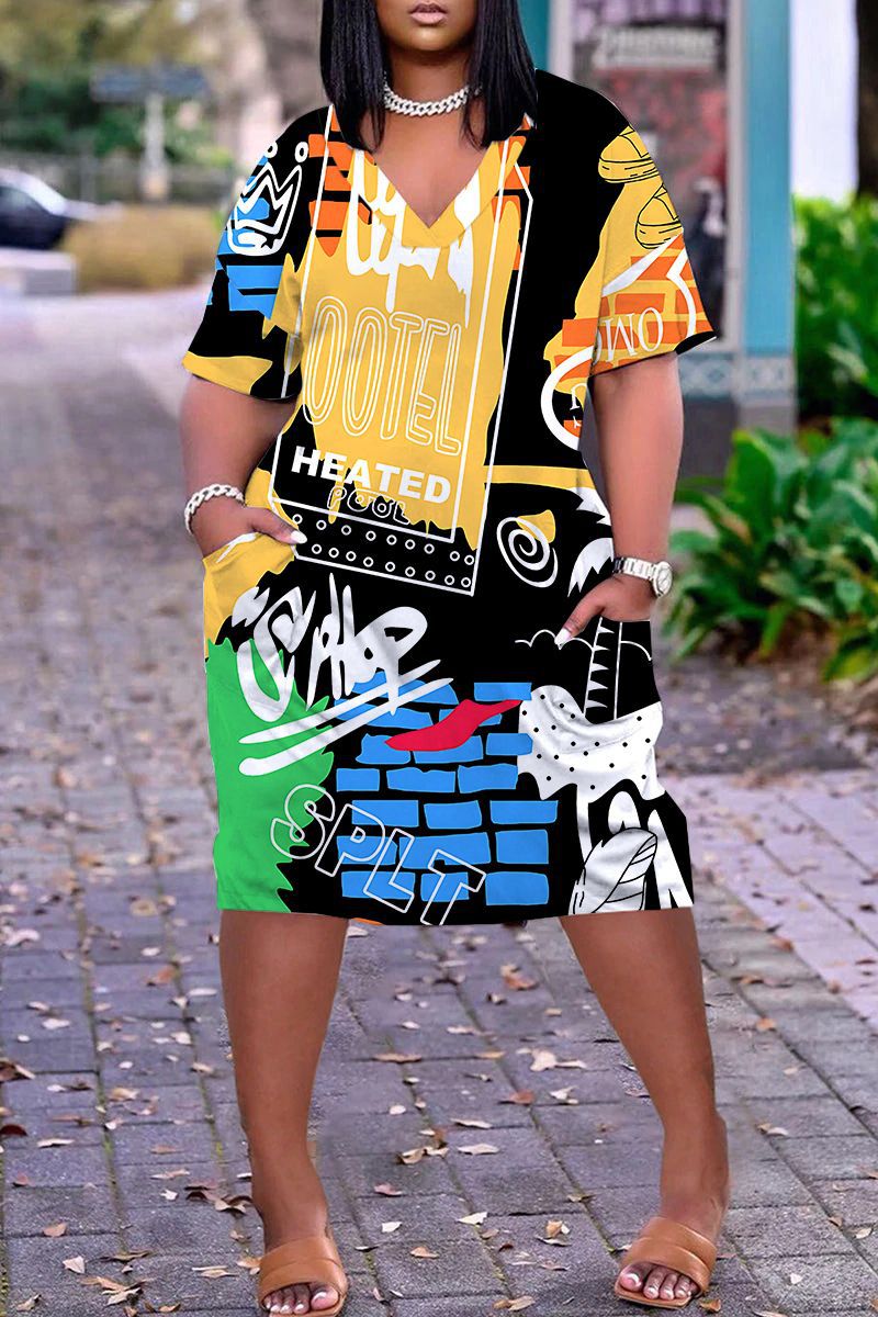 Casual Short Sleeve Round Neck Printed Dress 1