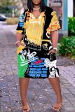Casual Print Basic V Neck Short Sleeve Short Sleeve Dress