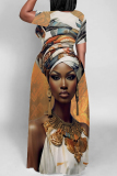 Casual Print Basic V Neck Long Dress Dresses