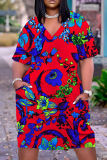 Casual Print Basic V Neck Short Sleeve Short Sleeve Dress