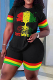 Casual Print Basic O Neck Short Sleeve Two Pieces