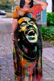 Casual Print Basic O Neck Long Dresses