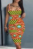 Casual Print Basic U Neck Vest Dresses