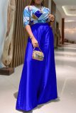 Graphic Print Deep V Neck Half Sleeve Blouse and Palazzo Pants Casual Vacation Two Piece Trousers Set