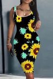 Casual Print Basic U Neck Vest Dresses