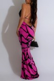 Sleeveless Floor Length Sexy Print Lace V Neck Mermaid Hem Backless Patchwork Spaghetti Strap Long Cami Bodycon Maxi Dresses