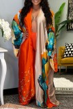Casual Tropical Print Long Loose Vacaton Kimono Cardigan 