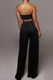  Casual Strapless Sleeveless Front Tie Belted Tube Tops And Wide Leg Pants Sets Vacation Matching Set