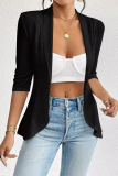 Casual Daily Solid Color Hollow Out Ruffle Turndown Collar Half Sleeve Outerwear Blazer Tops