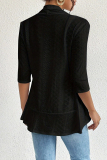 Casual Daily Solid Color Hollow Out Ruffle Turndown Collar Half Sleeve Outerwear Blazer Tops
