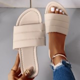 Casual Solid Color PU Leather Beach Flat Sandals