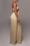  Casual Strapless Sleeveless Front Tie Belted Tube Tops And Wide Leg Pants Sets Vacation Matching Set