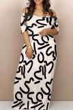 Casual Letter Print Backless Off Shoulder With Pockets Long Floor Length Loose Maxi Dresses