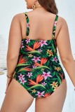 Tropical Print Sleeveless Backless Spaghetti Strap One Pieces Swimsuits Plus Size Swimwear For Beach (With Paddings)