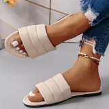Casual Solid Color PU Leather Beach Flat Sandals