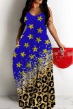 Sleeveless Floor Length Sexy Casual Flag Star Print Backless With Pockets Spaghetti Strap Long Loose Maxi Tank Dresses For Independence Day