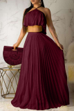 Pleated Sleeveless Backless Cross Halter Crop Tops And Maxi Skirt Vacation Two Pieces Skirt Set