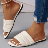 Casual Solid Color PU Leather Beach Flat Sandals