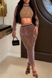 Sexy Hot Drilling See-through Turtleneck Long Sleeve Side Slit Crop Tops And Midi Skirts Sets Two Pieces Matching Set