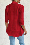 Casual Daily Solid Color Hollow Out Ruffle Turndown Collar Half Sleeve Outerwear Blazer Tops