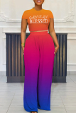 Letter Print Short Sleeve Pocket O Neck T Shirts And High Waist Pant Set Short Sleeve Two Pieces Trousers Set
