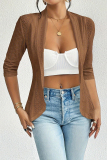 Casual Daily Solid Color Hollow Out Ruffle Turndown Collar Half Sleeve Outerwear Blazer Tops