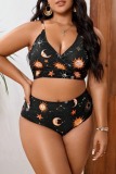 Sleeveless Sexy Starry Sky Print Backless Spaghetti Strap Bikini Sets Plus Size Vacation Swimwear (With Paddings)