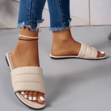 Casual Solid Color PU Leather Beach Flat Sandals