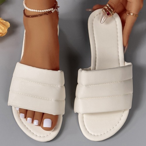 Casual Solid Color PU Leather Beach Flat Sandals