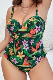 Tropical Print Sleeveless Backless Spaghetti Strap One Pieces Swimsuits Plus Size Swimwear For Beach (With Paddings)