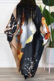 Casual Tropical Print Long Loose Vacaton Kimono Cardigan 