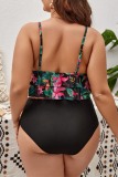 Sleeveless Sexy Floral Tropical Print Backless Spaghetti Strap Ruffle Hem One Pieces Swimsuits Plus Size Vacation Swimwear (With Paddings)