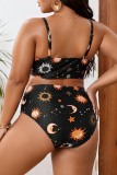 Sleeveless Sexy Starry Sky Print Backless Spaghetti Strap Bikini Sets Plus Size Vacation Swimwear (With Paddings)