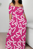 Casual Letter Print Backless Off Shoulder With Pockets Long Floor Length Loose Maxi Dresses