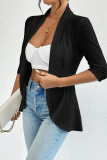 Casual Daily Solid Color Hollow Out Ruffle Turndown Collar Half Sleeve Outerwear Blazer Tops