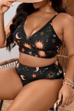 Sleeveless Sexy Starry Sky Print Backless Spaghetti Strap Bikini Sets Plus Size Vacation Swimwear (With Paddings)