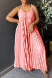 Sexy Casual Backless Sleeveless Ruched Spaghetti Strap Long Loose Cami Maxi Dresses