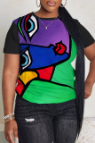 Casual 3D Face Print O Neck Short Sleeve Baggy Graphic T Shirt