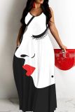 Sexy Casual Figure Print Backless Sleeveless Spaghetti Strap Loose Long Maxi Tank Dresses