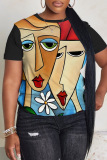 Casual 3D Face Print O Neck Short Sleeve Baggy Graphic T Shirt