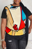 Casual 3D Face Print O Neck Short Sleeve Baggy Graphic T Shirt
