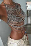 Sexy Street Backless Sleeveless Hollow Out Nightclub Chains Halter Tank Top